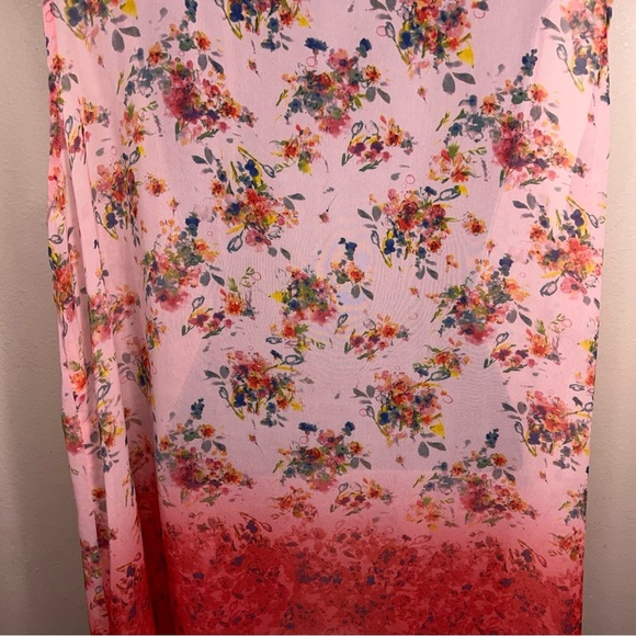 0X Red Orange Floral Sleeveless Semi Sheer Best Ombre Plus 14W Open Front Light - Picture 8 of 15